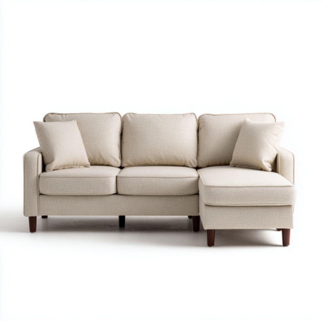 Sofa narożna z tkaniny do salonu z poduszkami - 150 x 80 x 70